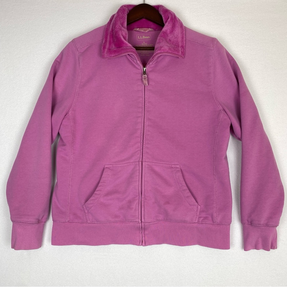 L.L. Bean Women’s Large Pink Sherpa Fleece Sweatshirt Full Zip Minimalist